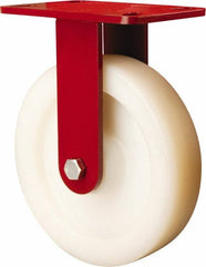 Hamilton - 8" Diam x 2" Wide x 9-3/4" OAH Top Plate Mount Rigid Caster - Nylon, 1,100 Lb Capacity, Sealed Precision Ball Bearing, 4-1/2 x 6-1/2" Plate - Exact Tooling