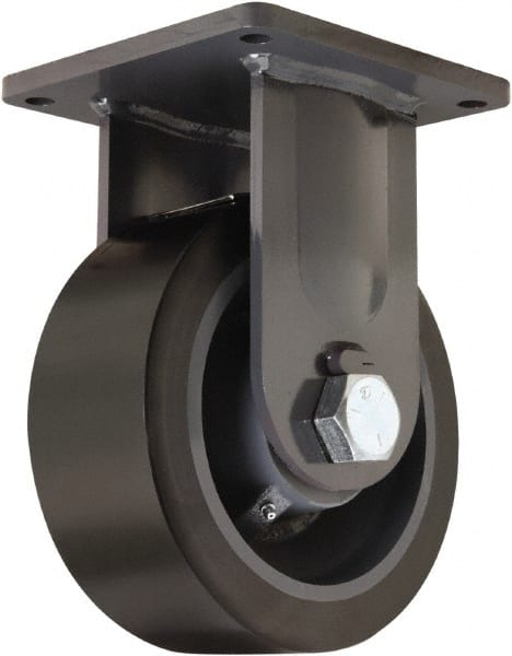 Hamilton - 10" Diam x 4" Wide x 13" OAH Top Plate Mount Rigid Caster - Polyurethane Mold on Forged Steel, 6,500 Lb Capacity, Tapered Roller Bearing, 8-1/2 x 8-1/2" Plate - Exact Tooling
