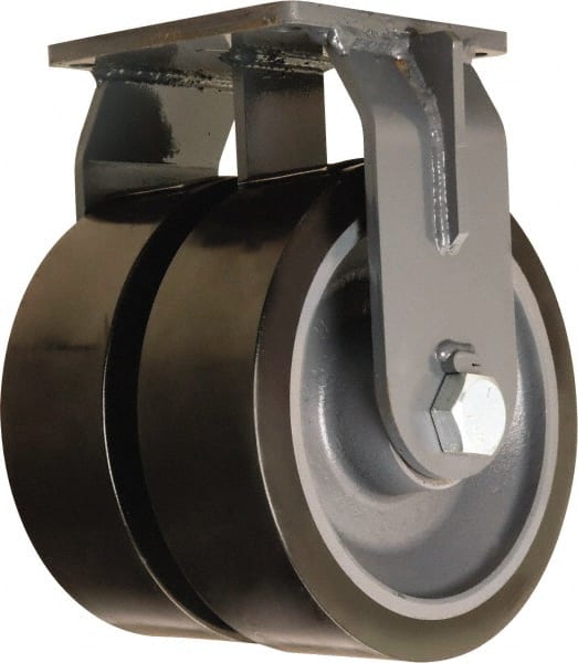 Hamilton - 12" Diam x 4" Wide x 15-1/2" OAH Top Plate Mount Dual Rigid Caster - Polyurethane Mold on Forged Steel, 15,600 Lb Capacity, Tapered Roller Bearing, 8-1/2 x 8-1/2" Plate - Exact Tooling