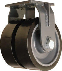 Hamilton - 12" Diam x 4" Wide x 15-1/2" OAH Top Plate Mount Dual Rigid Caster - Polyurethane Mold on Forged Steel, 15,600 Lb Capacity, Tapered Roller Bearing, 8-1/2 x 8-1/2" Plate - Exact Tooling