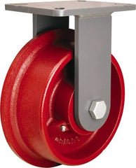 Hamilton - 10" Diam x 5" Wide x 13" OAH Top Plate Mount Rigid Caster - Cast Iron, 18,000 Lb Capacity, Tapered Roller Bearing, 8-1/2 x 8-1/2" Plate - Exact Tooling