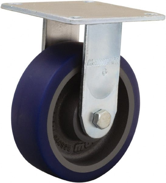 Hamilton - 6" Diam x 2" Wide x 7-1/2" OAH Top Plate Mount Rigid Caster - Polyurethane Mold onto Cast Iron Center, 900 Lb Capacity, Sealed Precision Ball Bearing, 5 x 5-1/2" Plate - Exact Tooling