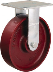 Hamilton - 8" Diam x 2" Wide x 9-1/2" OAH Top Plate Mount Rigid Caster - Cast Iron, 900 Lb Capacity, Sealed Precision Ball Bearing, 5 x 5-1/2" Plate - Exact Tooling