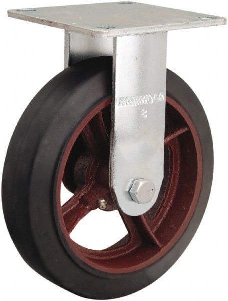 Hamilton - 8" Diam x 2" Wide x 9-1/2" OAH Top Plate Mount Rigid Caster - Rubber Mold on Cast Iron, 500 Lb Capacity, Straight Roller Bearing, 5 x 5-1/2" Plate - Exact Tooling