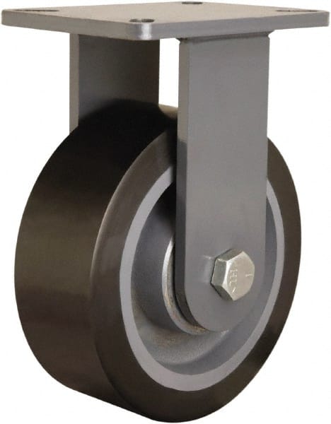 Hamilton - 8" Diam x 3" Wide x 10-1/2" OAH Top Plate Mount Rigid Caster - Polyurethane Mold on Forged Steel, 4,500 Lb Capacity, Tapered Roller Bearing, 5-1/4 x 7-1/4" Plate - Exact Tooling