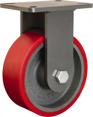 Hamilton - 8" Diam x 3" Wide x 10-1/2" OAH Top Plate Mount Rigid Caster - Polyurethane Mold onto Cast Iron Center, 3,000 Lb Capacity, Sealed Precision Ball Bearing, 5-1/4 x 7-1/4" Plate - Exact Tooling