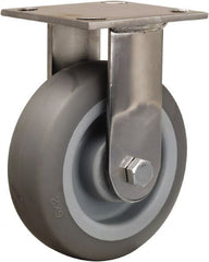 Hamilton - 5" Diam x 2" Wide x 6-1/2" OAH Top Plate Mount Rigid Caster - Rubber Mold on Polyolefin, 350 Lb Capacity, Delrin Bearing, 3-3/4 x 4-1/2" Plate - Exact Tooling