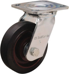 Hamilton - 5" Diam x 1-1/2" Wide x 6-1/8" OAH Top Plate Mount Swivel Caster - Rubber Mold on Cast Iron, 240 Lb Capacity, Straight Roller Bearing, 4 x 4-1/2" Plate - Exact Tooling