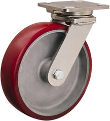 Hamilton - 8" Diam x 2" Wide x 9-1/2" OAH Top Plate Mount Swivel Caster - Polyolefin, 900 Lb Capacity, Delrin Bearing, 4 x 5" Plate - Exact Tooling