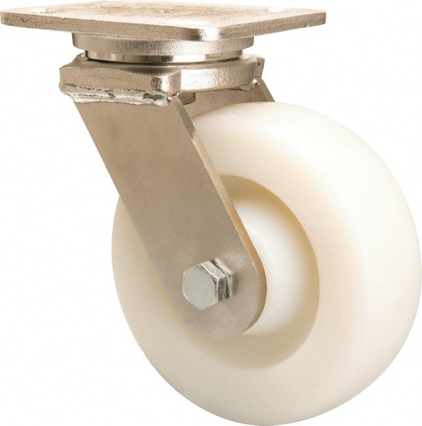 Hamilton - 6" Diam x 2" Wide x 7-1/2" OAH Top Plate Mount Swivel Caster - Nylon, 1,000 Lb Capacity, Stainless Steel Double Shielded Precision Ball Bearing, 4 x 5" Plate - Exact Tooling