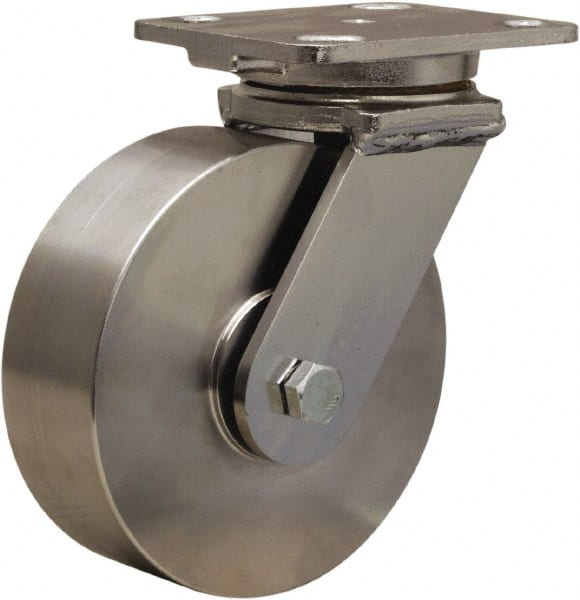 Hamilton - 6" Diam x 2" Wide x 7-1/2" OAH Top Plate Mount Swivel Caster - Forged Steel, 1,000 Lb Capacity, Delrin Bearing, 4 x 5" Plate - Exact Tooling