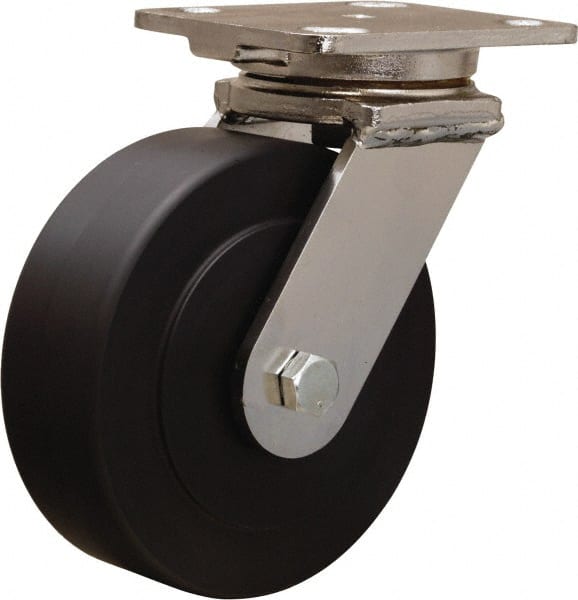 Hamilton - 6" Diam x 2" Wide x 7-1/2" OAH Top Plate Mount Swivel Caster - Nylon, 1,600 Lb Capacity, Stainless Steel Double Shielded Precision Ball Bearing, 4 x 5" Plate - Exact Tooling