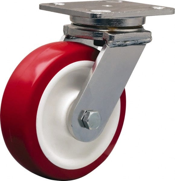 Hamilton - 6" Diam x 2" Wide x 7-1/2" OAH Top Plate Mount Swivel Caster - Polyurethane Mold on Polypropylene, 1,000 Lb Capacity, Delrin Bearing, 4 x 5" Plate - Exact Tooling