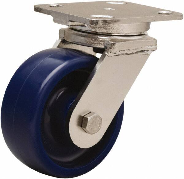 Hamilton - 5" Diam x 2" Wide x 6-1/2" OAH Top Plate Mount Swivel Caster - Polyurethane, 900 Lb Capacity, Delrin Bearing, 4 x 5" Plate - Exact Tooling
