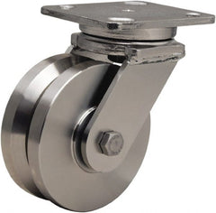 Hamilton - 5" Diam x 2" Wide, Stainless Steel Swivel Caster - 950 Lb Capacity, Top Plate Mount, 4" x 5" Plate, Stainless Steel Precision Ball Bearing - Exact Tooling