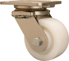 Hamilton - 4" Diam x 2" Wide x 5-5/8" OAH Top Plate Mount Swivel Caster - Nylon, 800 Lb Capacity, Stainless Steel Double Shielded Precision Ball Bearing, 4 x 5" Plate - Exact Tooling