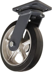 Hamilton - 8" Diam x 2" Wide x 9-1/2" OAH Top Plate Mount Swivel Caster - Rubber Mold on Cast Iron, 500 Lb Capacity, Tapered Roller Bearing, 4 x 5" Plate - Exact Tooling