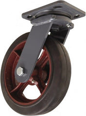 Hamilton - 8" Diam x 2" Wide x 9-1/2" OAH Top Plate Mount Swivel Caster - Rubber Mold on Cast Iron, 500 Lb Capacity, Straight Roller Bearing, 4 x 5" Plate - Exact Tooling