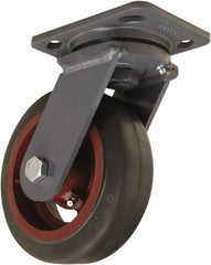 Hamilton - 6" Diam x 2" Wide x 7-1/2" OAH Top Plate Mount Swivel Caster - Rubber Mold on Cast Iron, 410 Lb Capacity, Straight Roller Bearing, 4 x 5" Plate - Exact Tooling