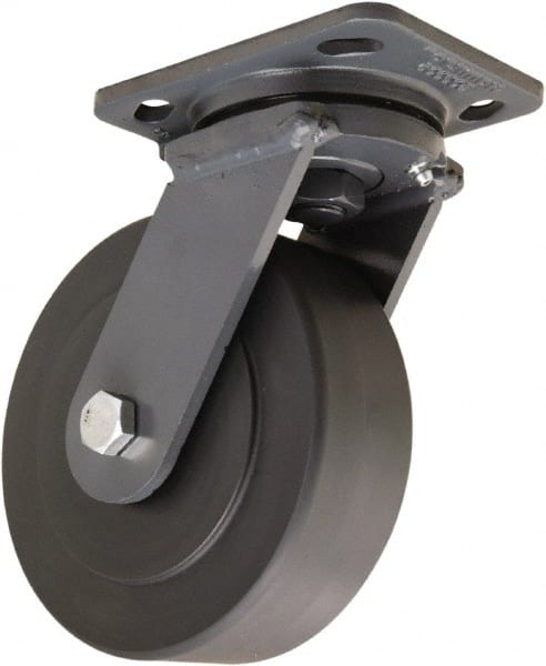 Hamilton - 6" Diam x 2" Wide x 7-1/2" OAH Top Plate Mount Swivel Caster - Nylon, 2,000 Lb Capacity, Sealed Precision Ball Bearing, 4 x 5" Plate - Exact Tooling