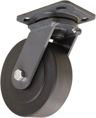 Hamilton - 6" Diam x 2" Wide x 7-1/2" OAH Top Plate Mount Swivel Caster - Nylon, 2,000 Lb Capacity, Sealed Precision Ball Bearing, 4 x 5" Plate - Exact Tooling