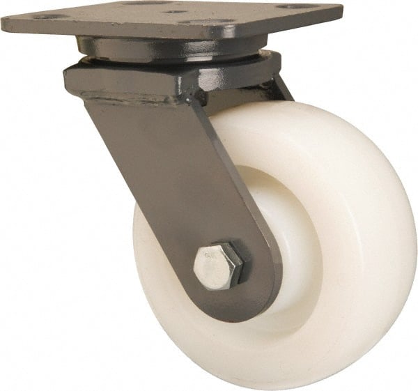 Hamilton - 5" Diam x 2" Wide x 6-1/2" OAH Top Plate Mount Swivel Caster - Nylon, Sealed Precision Ball Bearing, 4 x 5" Plate - Exact Tooling
