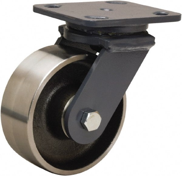 Hamilton - 5" Diam x 2" Wide x 6-1/2" OAH Top Plate Mount Swivel Caster - Forged Steel, 2,000 Lb Capacity, Sealed Precision Ball Bearing, 4 x 5" Plate - Exact Tooling