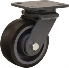 Hamilton - 5" Diam x 2" Wide x 6-1/2" OAH Top Plate Mount Swivel Caster - Polyurethane Mold onto Cast Iron Center, 1,360 Lb Capacity, Sealed Precision Ball Bearing, 4 x 5" Plate - Exact Tooling