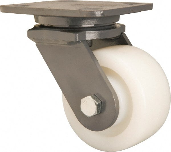 Hamilton - 4" Diam x 2" Wide x 5-5/8" OAH Top Plate Mount Swivel Caster - Nylon, Sealed Precision Ball Bearing, 4 x 5" Plate - Exact Tooling