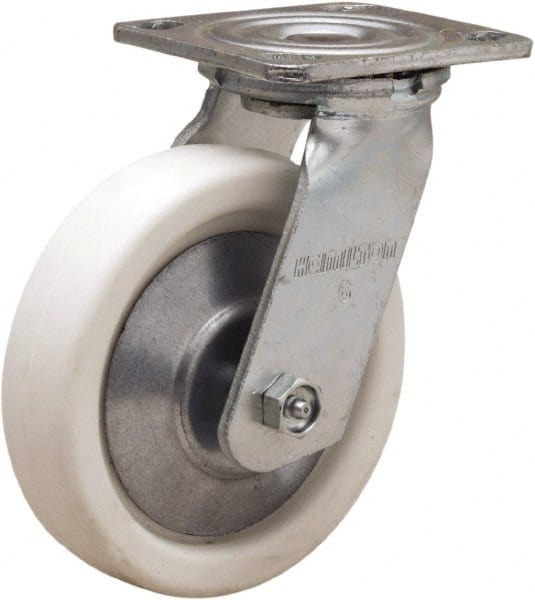 Hamilton - 6" Diam x 1-1/2" Wide x 7-1/2" OAH Top Plate Mount Swivel Caster - Polyolefin, 525 Lb Capacity, Delrin Bearing, 4 x 4-1/2" Plate - Exact Tooling