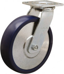 Hamilton - 8" Diam x 2" Wide x 9-1/2" OAH Top Plate Mount Swivel Caster - Polyurethane, 900 Lb Capacity, Sealed Precision Ball Bearing, 4 x 4-1/2" Plate - Exact Tooling