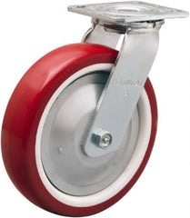 Hamilton - 8" Diam x 2" Wide x 9-1/2" OAH Top Plate Mount Swivel Caster - Polyurethane Mold on Polypropylene, 900 Lb Capacity, Straight Roller Bearing, 4 x 4-1/2" Plate - Exact Tooling