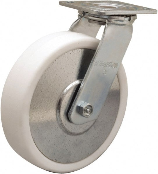 Hamilton - 8" Diam x 2" Wide x 9-1/2" OAH Top Plate Mount Swivel Caster - Polyolefin, 900 Lb Capacity, Delrin Bearing, 4 x 4-1/2" Plate - Exact Tooling