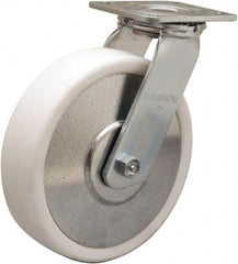Hamilton - 8" Diam x 2" Wide x 9-1/2" OAH Top Plate Mount Swivel Caster - Polyolefin, 900 Lb Capacity, Delrin Bearing, 4 x 4-1/2" Plate - Exact Tooling