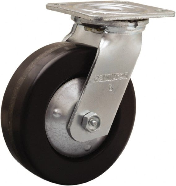 Hamilton - 6" Diam x 2" Wide x 7-1/2" OAH Top Plate Mount Swivel Caster - Phenolic, 900 Lb Capacity, Straight Roller Bearing, 4 x 4-1/2" Plate - Exact Tooling