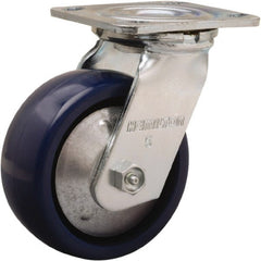Hamilton - 5" Diam x 2" Wide x 6-1/2" OAH Top Plate Mount Swivel Caster - Polyurethane, 900 Lb Capacity, Sealed Precision Ball Bearing, 4 x 4-1/2" Plate - Exact Tooling