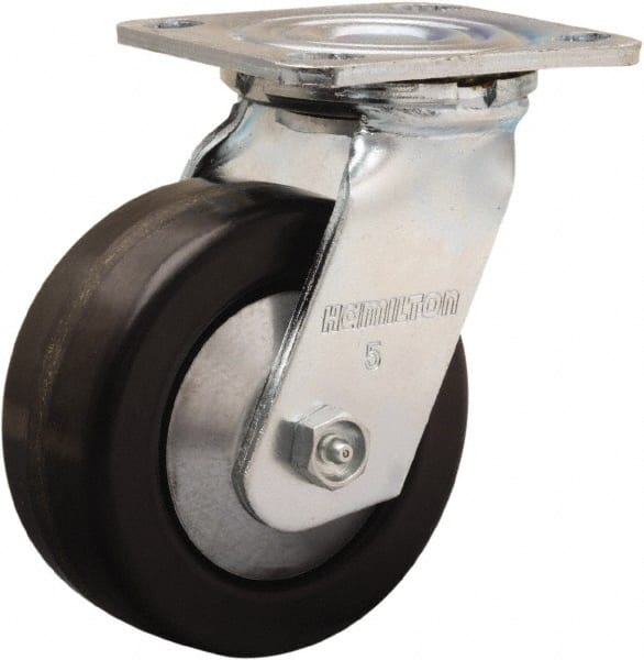Hamilton - 5" Diam x 2" Wide x 6-1/2" OAH Top Plate Mount Swivel Caster - Phenolic, 900 Lb Capacity, Straight Roller Bearing, 4 x 4-1/2" Plate - Exact Tooling