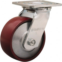 Hamilton - 5" Diam x 2" Wide x 6-1/2" OAH Top Plate Mount Swivel Caster - Cast Iron, 900 Lb Capacity, Sealed Precision Ball Bearing, 4 x 4-1/2" Plate - Exact Tooling