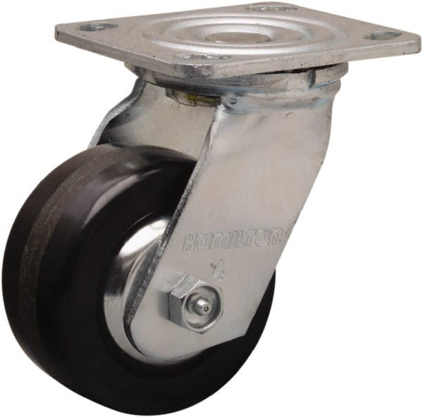 Hamilton - 4" Diam x 2" Wide x 5-5/8" OAH Top Plate Mount Swivel Caster - Phenolic, 800 Lb Capacity, Straight Roller Bearing, 4 x 4-1/2" Plate - Exact Tooling