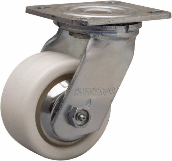 Hamilton - 4" Diam x 2" Wide x 5-5/8" OAH Top Plate Mount Swivel Caster - Polyolefin, 550 Lb Capacity, Delrin Bearing, 4 x 4-1/2" Plate - Exact Tooling