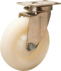 Hamilton - 5" Diam x 1-1/4" Wide x 6-1/4" OAH Top Plate Mount Swivel Caster - Nylon, 325 Lb Capacity, Plain Bore Bearing, 2-3/8 x 3-5/8" Plate - Exact Tooling