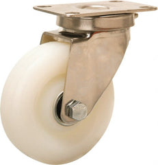 Hamilton - 4" Diam x 1-1/4" Wide x 5-1/8" OAH Top Plate Mount Swivel Caster - Nylon, 325 Lb Capacity, Plain Bore Bearing, 2-3/8 x 3-5/8" Plate - Exact Tooling