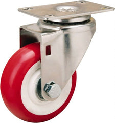 Hamilton - 3-1/2" Diam x 1-3/8" Wide x 4-7/8" OAH Top Plate Mount Swivel Caster - Polyurethane Mold on Polypropylene, 325 Lb Capacity, Delrin Bearing, 2-3/8 x 3-5/8" Plate - Exact Tooling