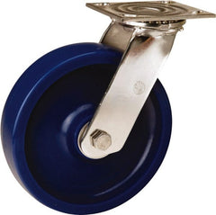 Hamilton - 8" Diam x 2" Wide x 9-1/2" OAH Top Plate Mount Swivel Caster - Polyurethane, 800 Lb Capacity, Delrin Bearing, 3-3/4 x 4-1/2" Plate - Exact Tooling