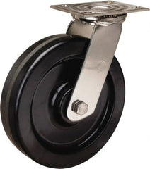 Hamilton - 8" Diam x 2" Wide x 9-1/2" OAH Top Plate Mount Swivel Caster - Phenolic, 800 Lb Capacity, Delrin Bearing, 3-3/4 x 4-1/2" Plate - Exact Tooling