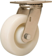 Hamilton - 6" Diam x 2" Wide x 7-1/2" OAH Top Plate Mount Swivel Caster - Nylon, 500 Lb Capacity, Stainless Steel Precision Ball Bearing, 3-3/4 x 4-1/2" Plate - Exact Tooling