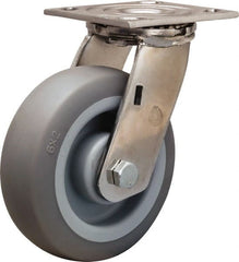 Hamilton - 6" Diam x 2" Wide x 7-1/2" OAH Top Plate Mount Swivel Caster - Rubber Mold on Polyolefin, 410 Lb Capacity, Delrin Bearing, 3-3/4 x 4-1/2" Plate - Exact Tooling
