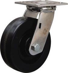 Hamilton - 6" Diam x 2" Wide x 7-1/2" OAH Top Plate Mount Swivel Caster - Phenolic, 800 Lb Capacity, Delrin Bearing, 3-3/4 x 4-1/2" Plate - Exact Tooling