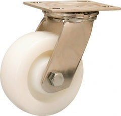 Hamilton - 5" Diam x 2" Wide x 6-1/2" OAH Top Plate Mount Swivel Caster - Nylon, 800 Lb Capacity, Stainless Steel Precision Ball Bearing, 4 x 4-1/2" Plate - Exact Tooling