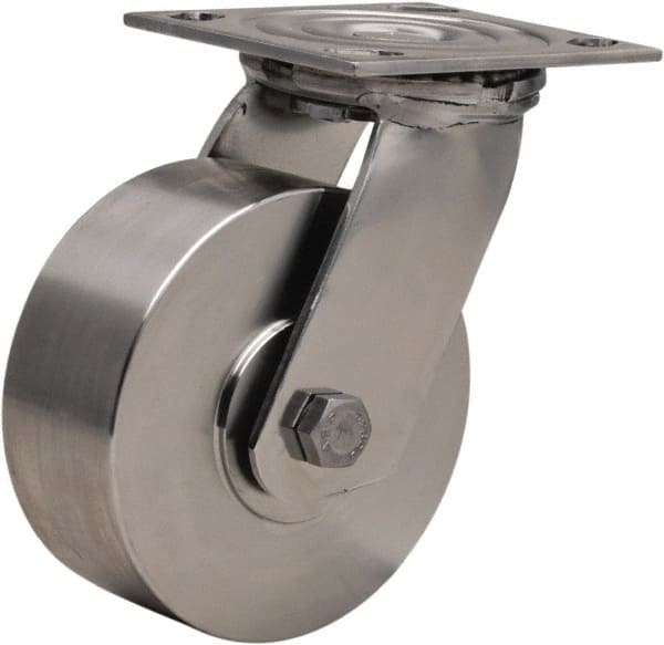Hamilton - 5" Diam x 2" Wide x 6-1/2" OAH Top Plate Mount Swivel Caster - Forged Steel, 800 Lb Capacity, Plain Bore Bearing, 3-3/4 x 4-1/2" Plate - Exact Tooling